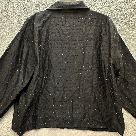 Chico's Design Size 3 (XL) 100% Silk Black Jacket Colorful Beads Lined ButtonUp - Picture 10 of 11